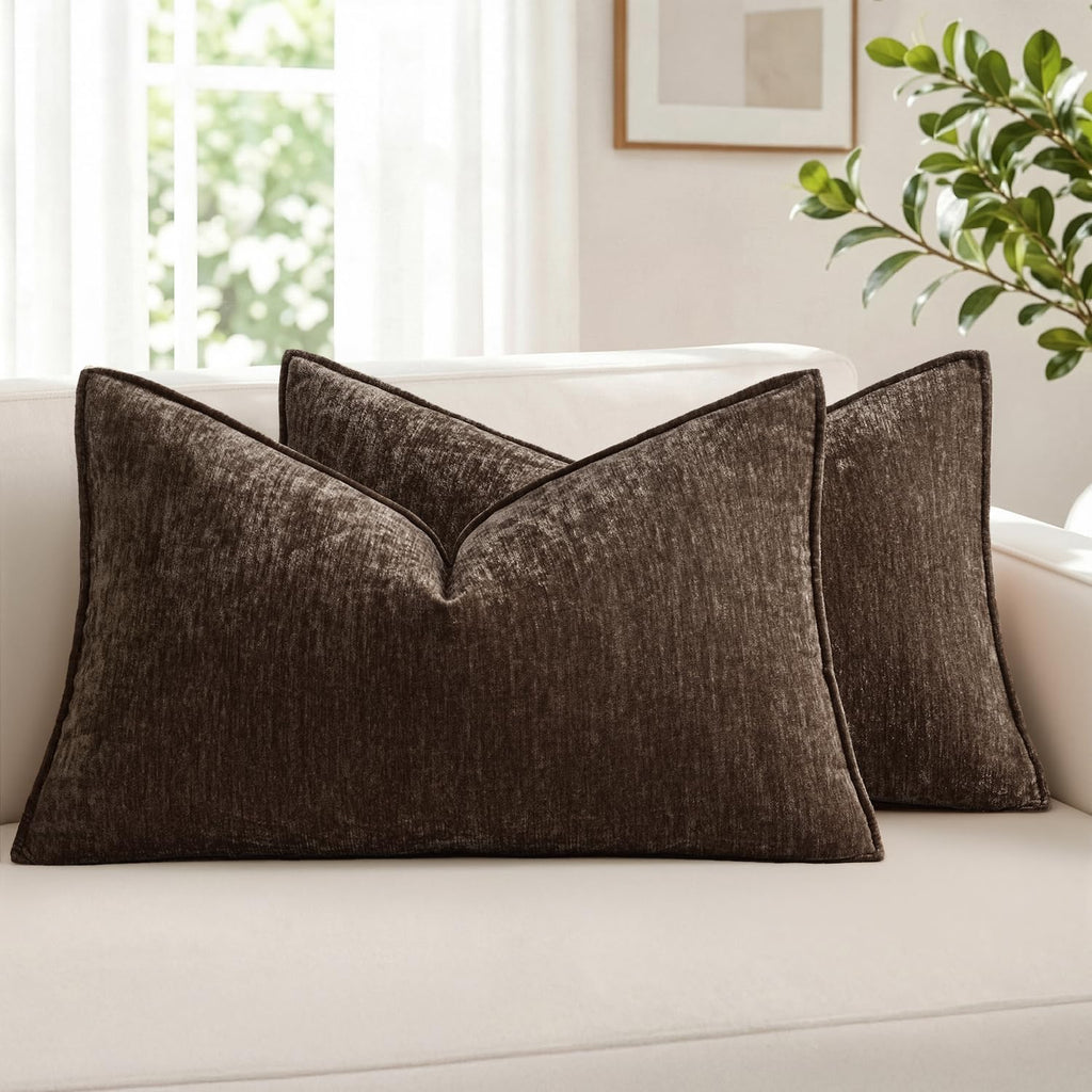 MIULEE Chenille Couch Pillow Covers for Living Room 18x18 Natural Beige