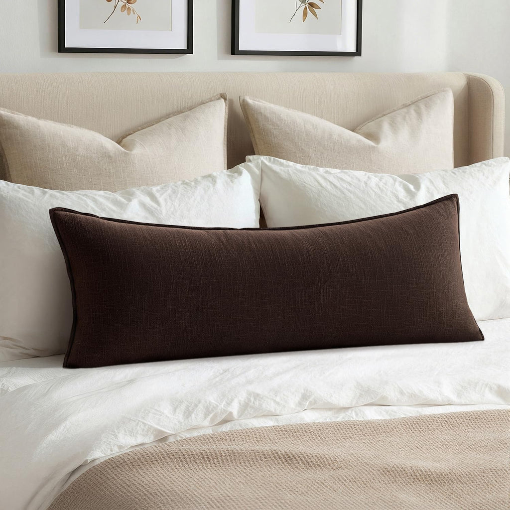 MIULEE Decorative Linen Lumbar Pillow Cover 14x36 Inch Dark Olive Green