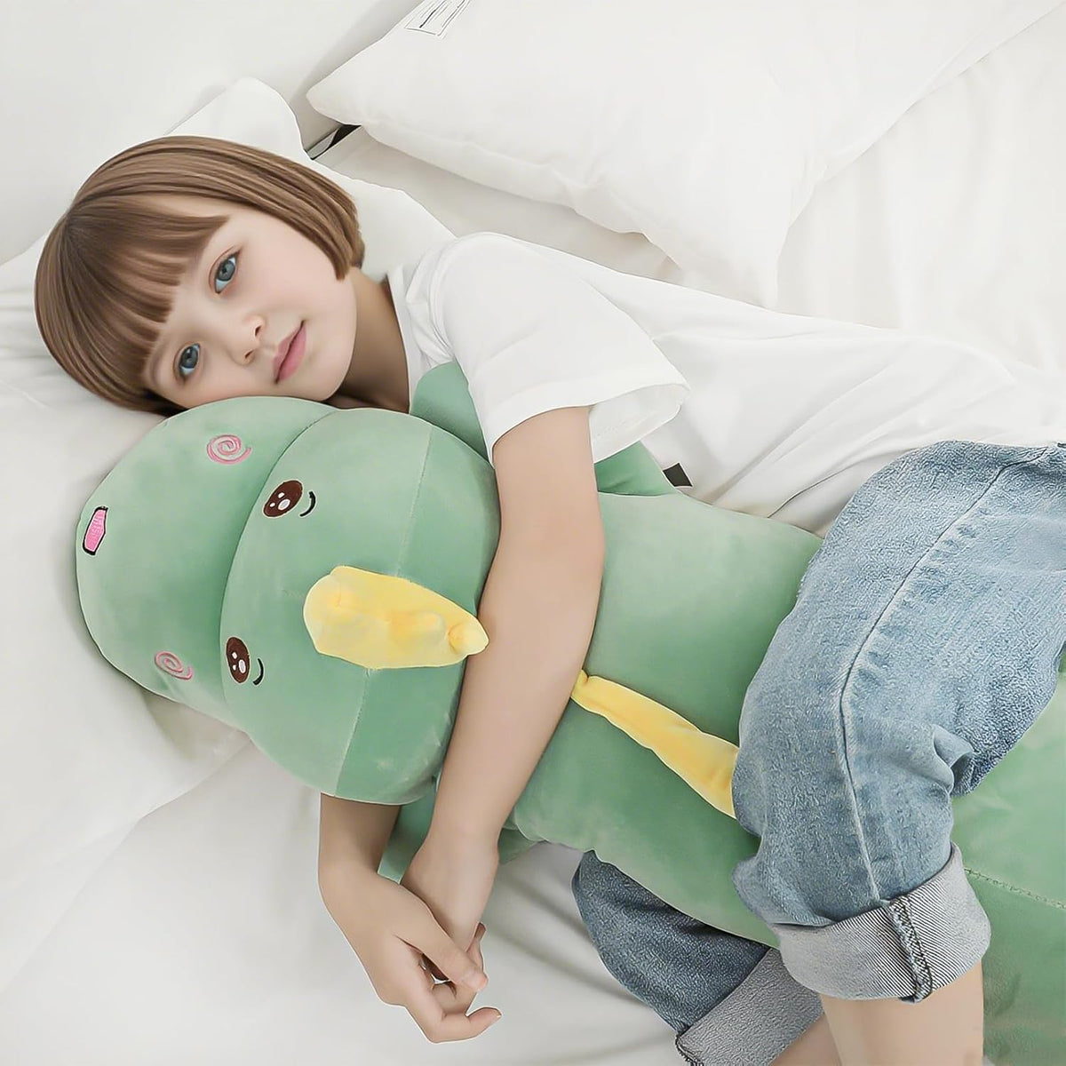 Tianmihou 32 Inch Giant Dinosaur Plush Body Pillow, Cute Long Dinosaur Stuffed Animal, Large Soft Big Dinosaur Plushies Toy, Gifts for Kids Boys Girls Teens Birthday