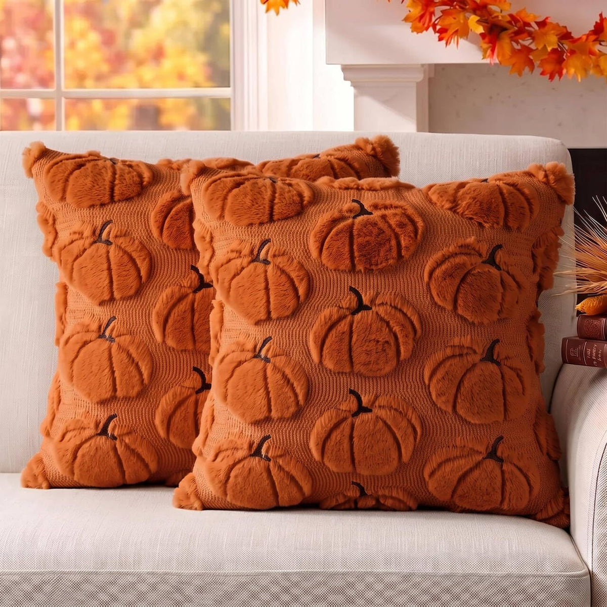 Fall Pillow Covers Pumpkin Fall Decor 18x18 Set of 2 Beige