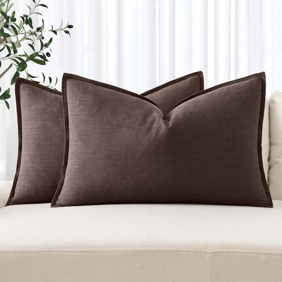 MIULEE Decorative Linen Euro Sham Pillow Covers 22x22 Inch Natural Beige