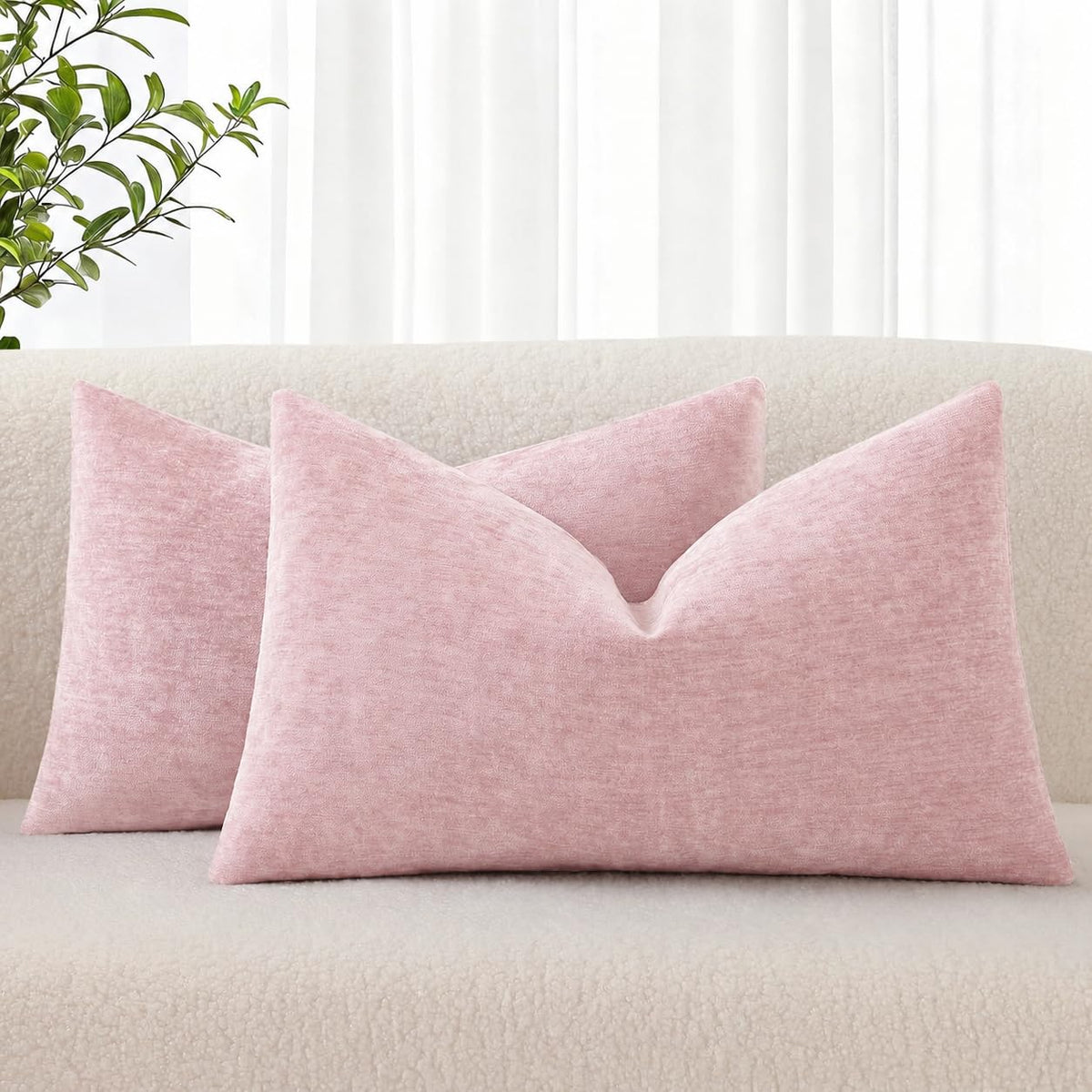 decorUhome Soft Chenille Moss Green Throw Pillow Covers 18X18 Set of 2