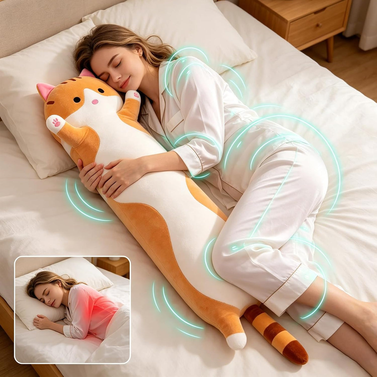 Shangman Long Cat Plush Pillow Stuffed Toy Gift Girlfriend Brown 19.6in