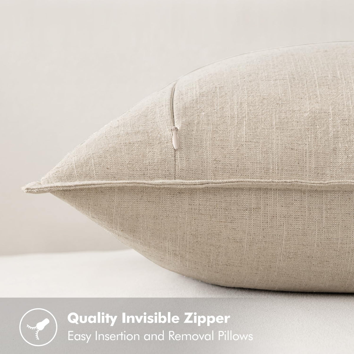 MIULEE Decorative Linen Euro Sham Pillow Covers 22x22 Inch Natural Beige