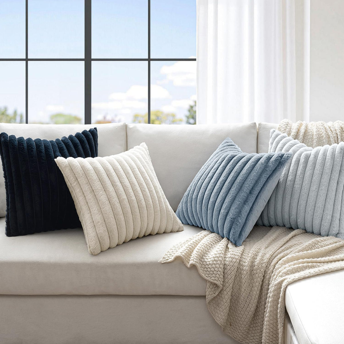 MIULEE Faux Fur Plush Decorative Throw Pillow Covers 18x18, Navy Blue