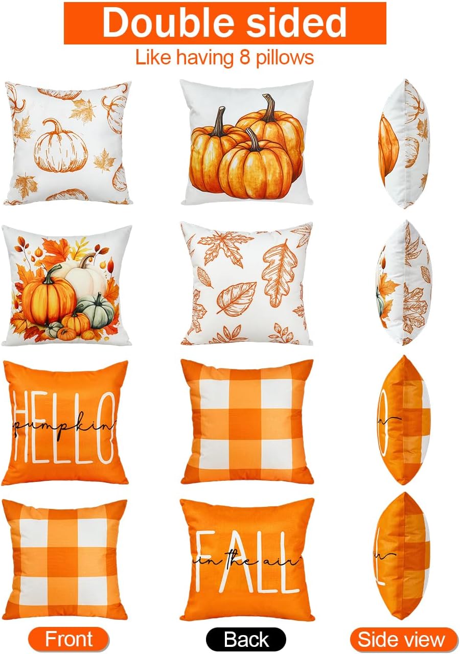TOYPOPOR Fall Pillow Covers 18x18 4Pcs Double‑Sided Print Autumn Home Decor