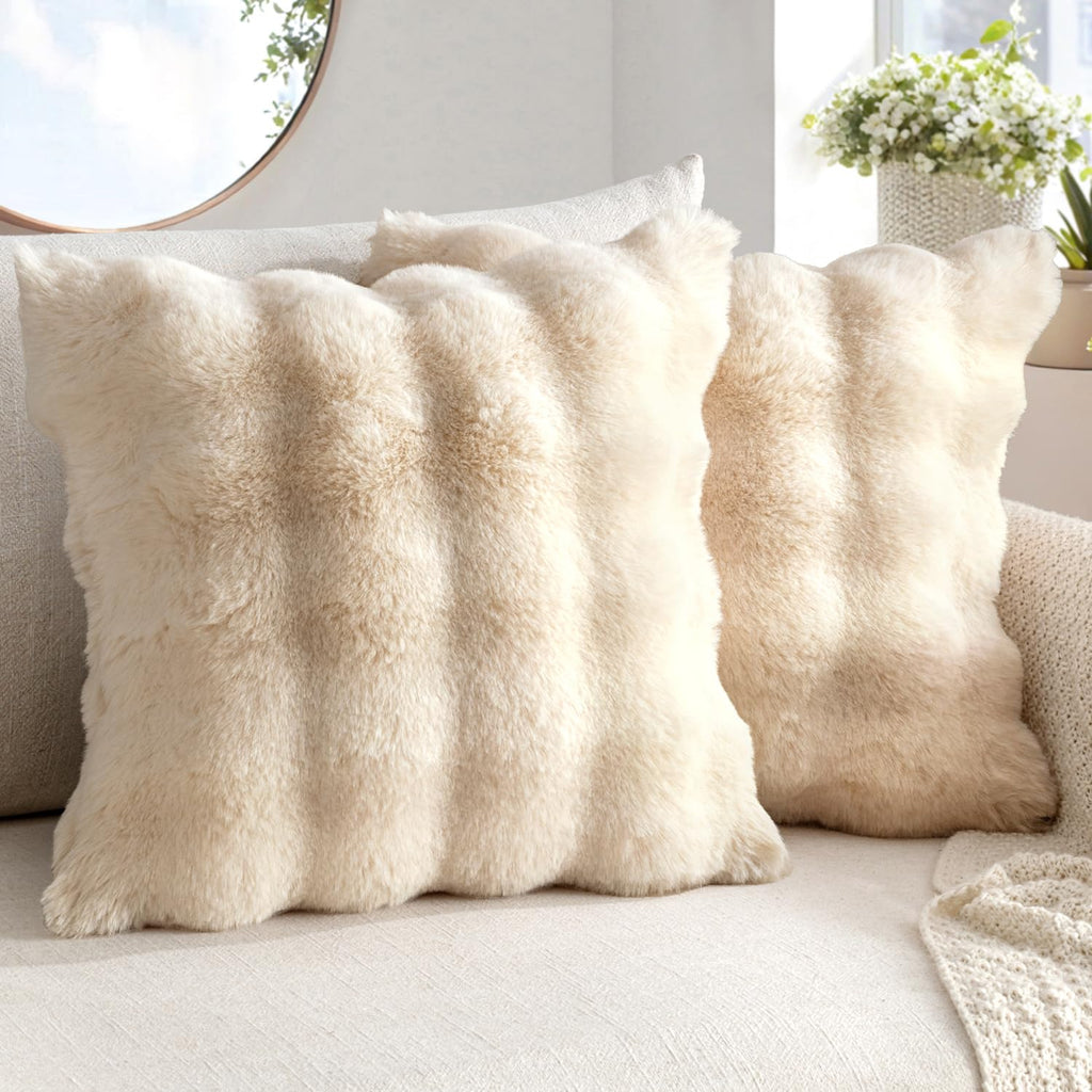 MIULEE Pack of 2 Faux Fur Fluffy Pillow Covers 18x18 Inch, White