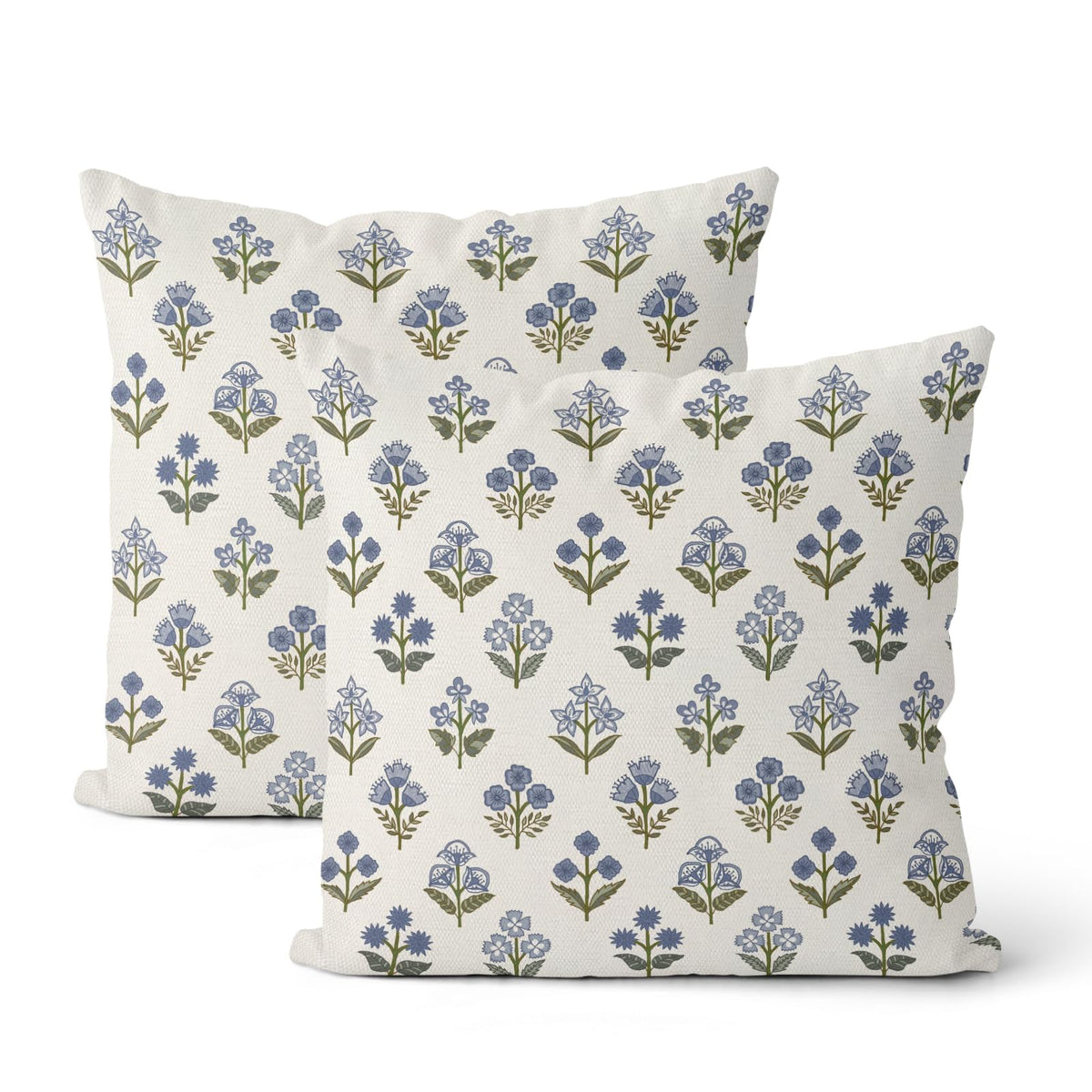 Floral Outdoor Pillow Covers 18x18 Inch Set of 2 Blue Green