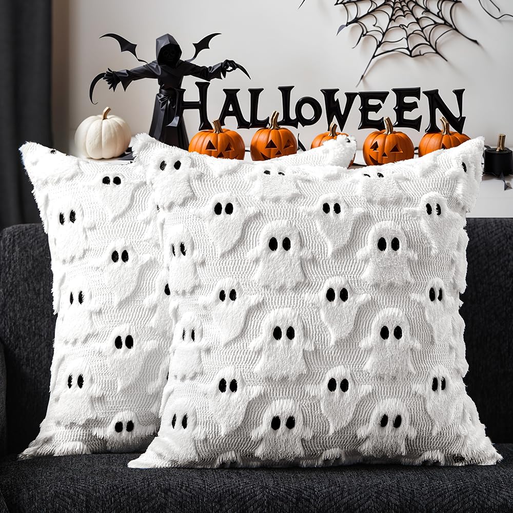 DFXSZ Halloween Pillow Covers 22x22 inch 2Pcs White Ghost Halloween Decor