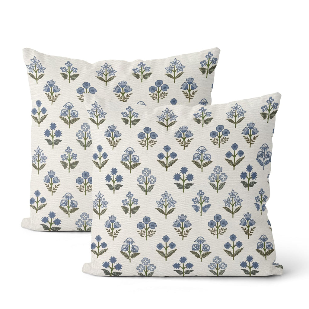 Floral Outdoor Pillow Covers 18x18 Inch Set of 2 Blue Green