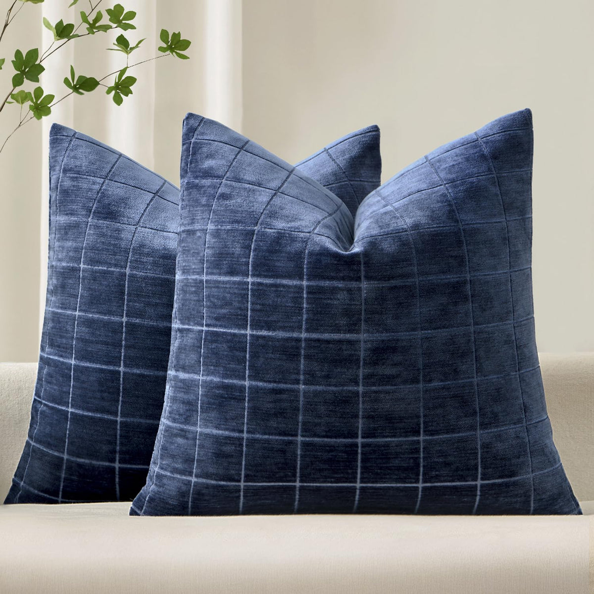 MIULEE Taupe Grey Plaid Decorative Fall Throw Pillow Covers 20x20 Set of 2