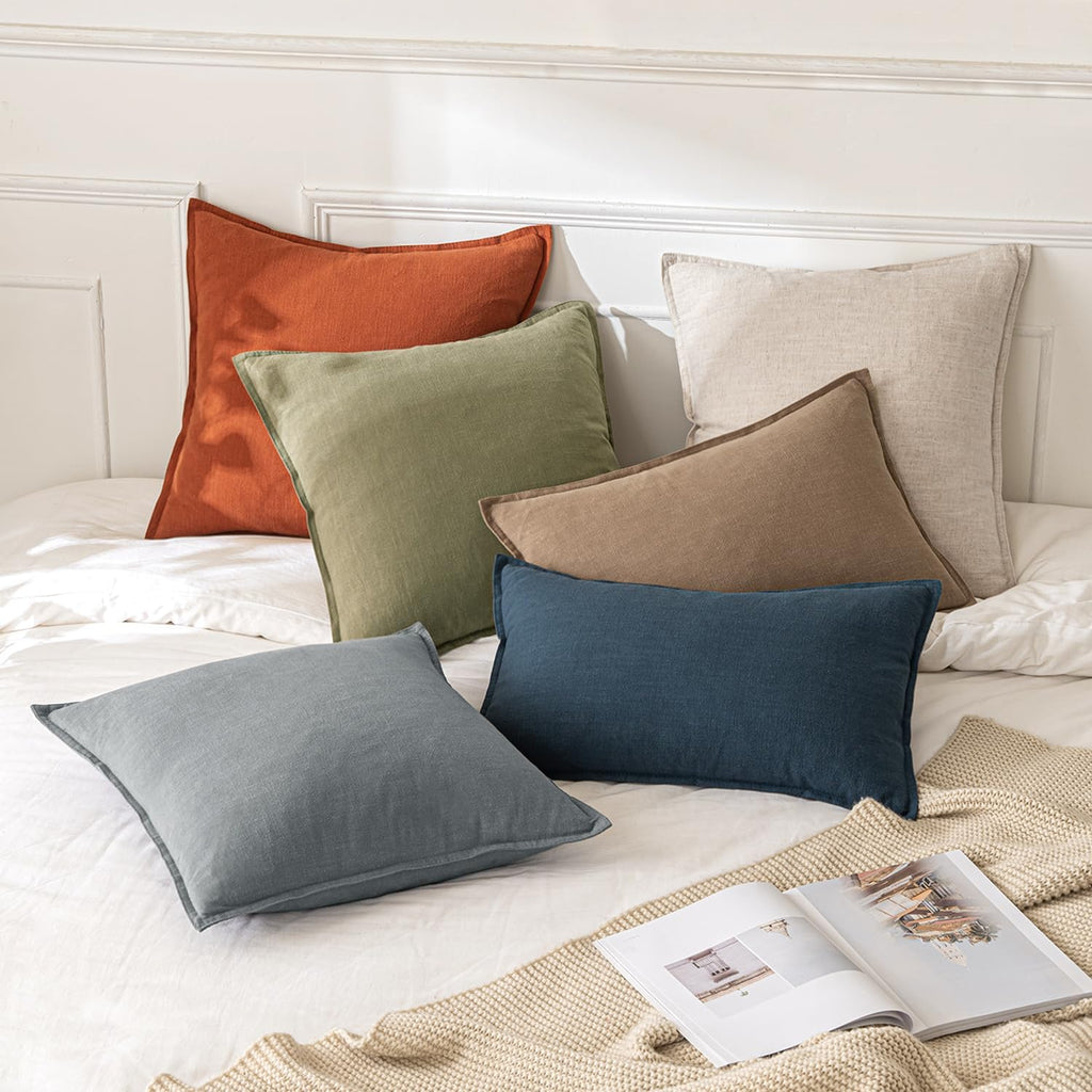 MIULEE Decorative Linen Euro Sham Pillow Covers 22x22 Inch Natural Beige