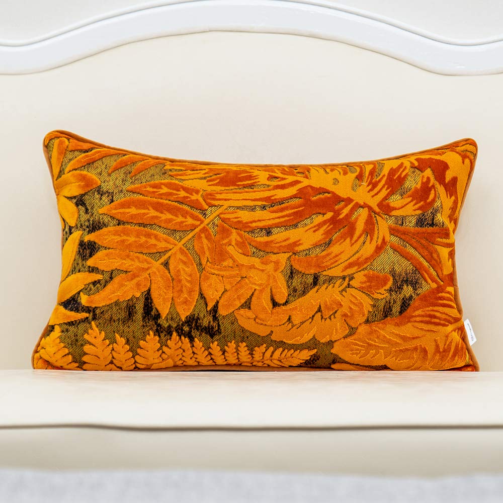 Alerfa 12 x 20 Inch Light Blue Rectangle Maple Leaf Pillow Embroidery Cut Velvet Cushion Case Luxury Modern Lumbar Throw Pillow Cover Decorative Pillow for Couch Sofa Living Room Bedroom Car