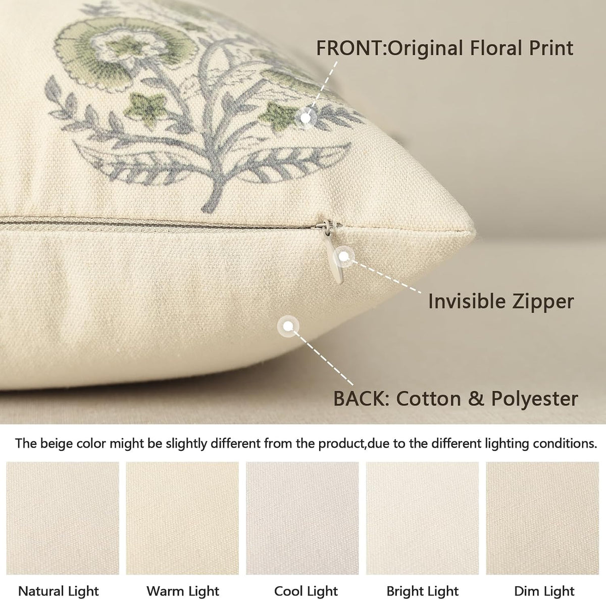 YCOLL Vintage Floral Print Pillow Covers 18x18 Set of 2 Patterned Accent Decorative Cushion Covers Modern Farmhouse Throw Pillow Covers for Sofa Couch Chair Bed Living Room Home Decor, Sage Green