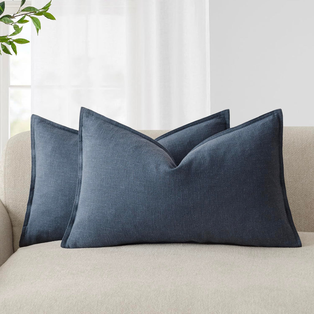 Foindtower Linen Solid Decorative Throw Pillow Covers 20x20 Natural Beige