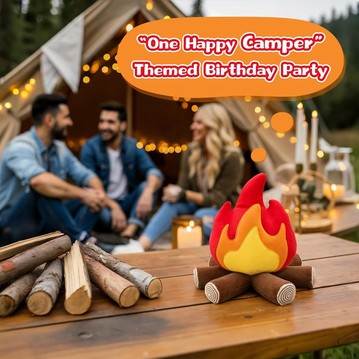 FunisFun Campfire Plush Toys, Fake Fire Firewood Plush Pillow for Adults