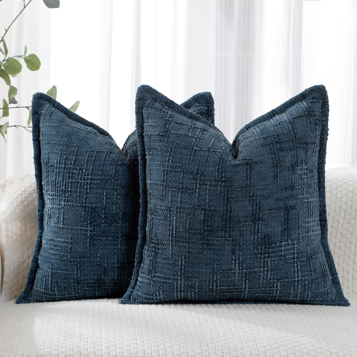HPUK Throw Pillow Covers 18x18 Set of 4, Blue Patterned & Solid Covers