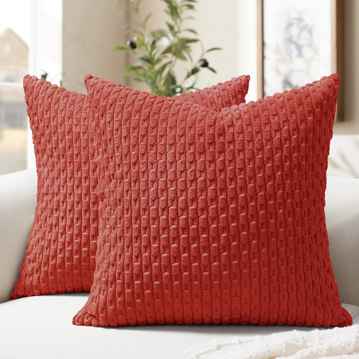 Softalker Corduroy Decorative Throw Pillow Covers 18x18, Set of 2, Beige