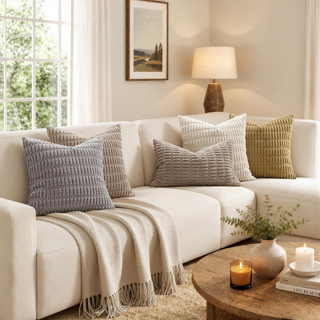 MIULEE Corduroy Decorative Throw Pillow Covers 18x18 Light Brown Pack of 2
