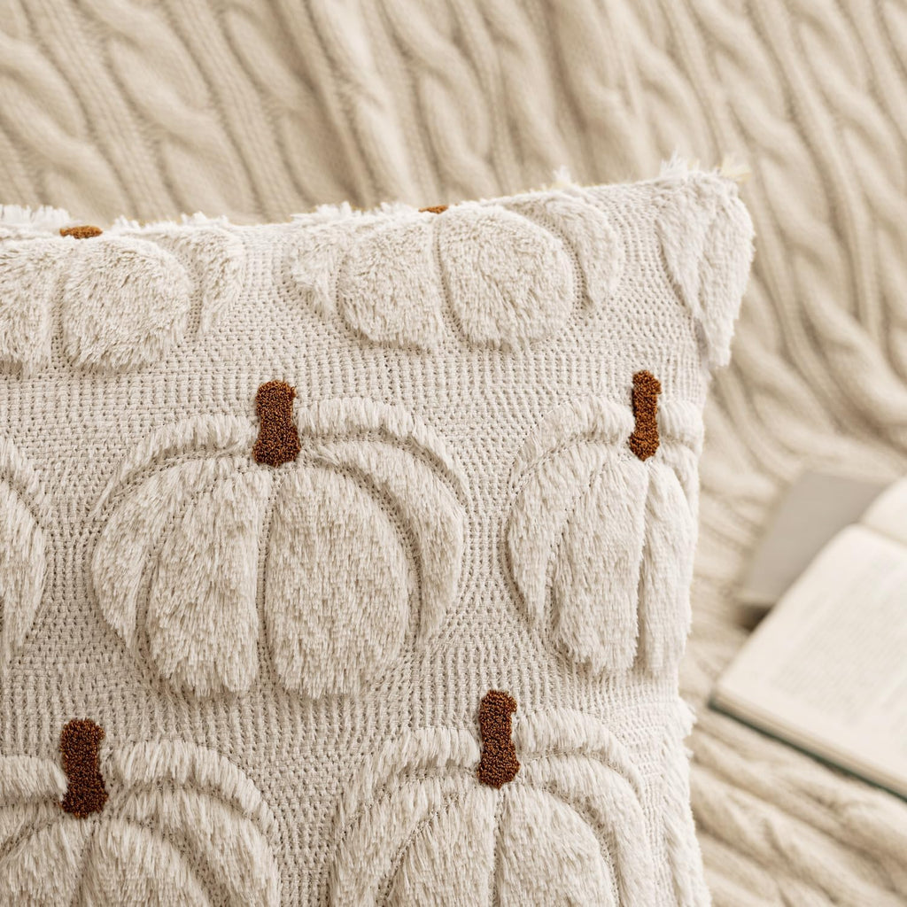 MIULEE Fall Pumpkin Pillow Covers Fall Decor Beige Brown Stem 18x18