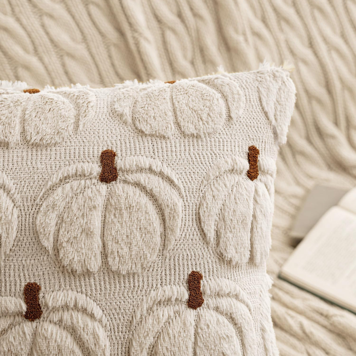 MIULEE Fall Pumpkin Pillow Covers Fall Decor Beige Brown Stem 18x18