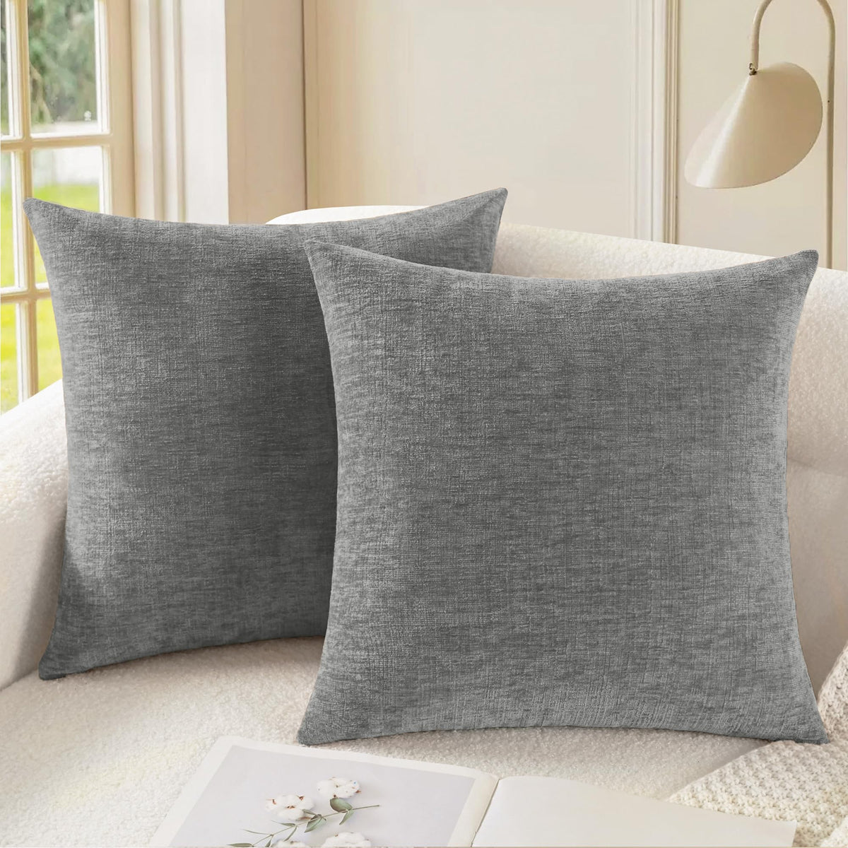 CaliTime Decorative Couch Throw Pillow Covers 18 X 18 Inches Medium Grey