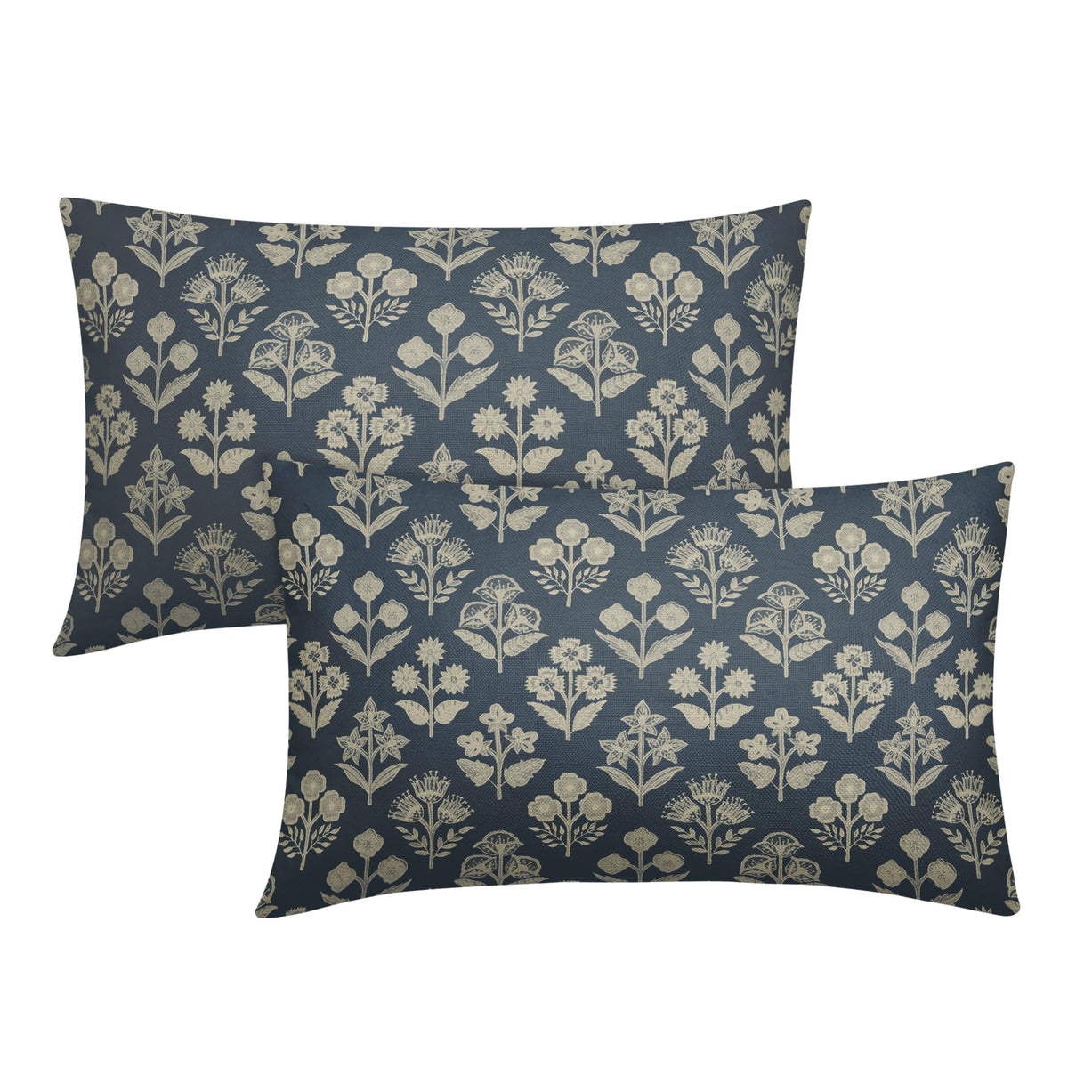 Blue Green Block Print Pillow Covers 18x18 Inch Set of 2, Vintage Floral Spring Decorative Throw Pillow Cases Boho Cushion Covers Rustic Decoration Gift Farmhouse Sofa Couch Bed Decor