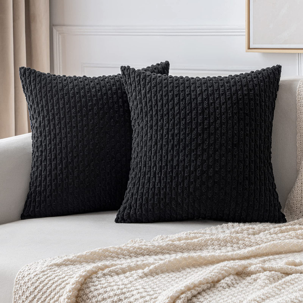 MIULEE Decorative Throw Pillow Covers 18x18 Sage Green Textured Corduroy
