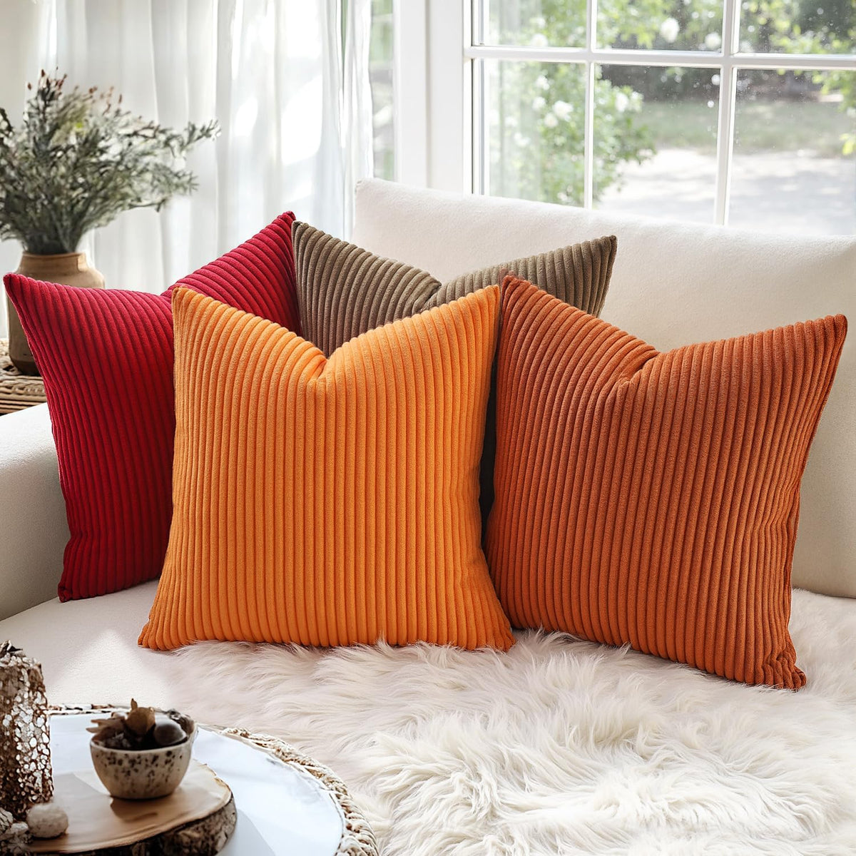 MIULEE Fall Decorative Corduroy Throw Pillow Covers Set of 2 20x20 Orange