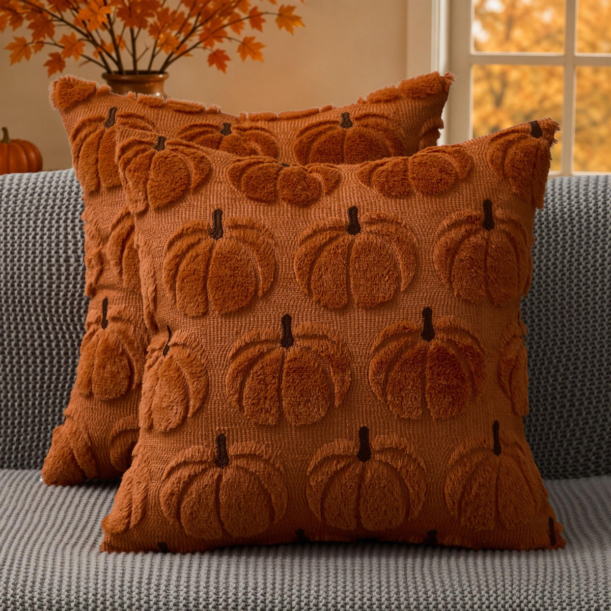 DFXSZ Fall Pillow Covers 18x18 2Pcs Rust Pumpkin Fall Decorations for Home