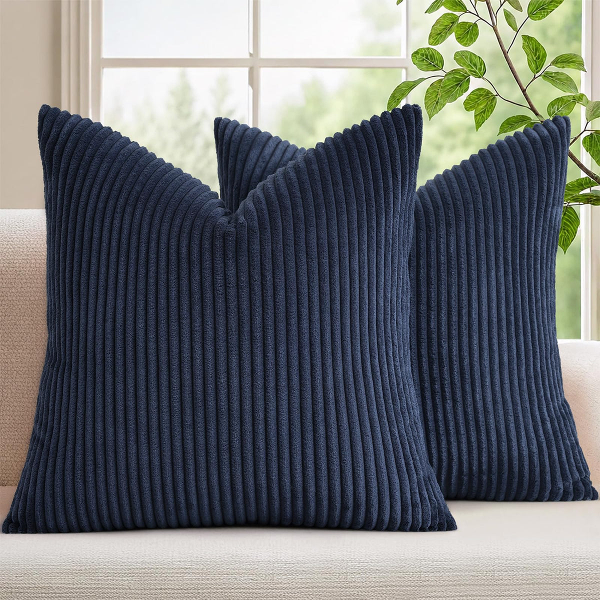 Mecatny Corduroy Fall Decorative Throw Pillow Covers 18x18 Set of 2 Khaki