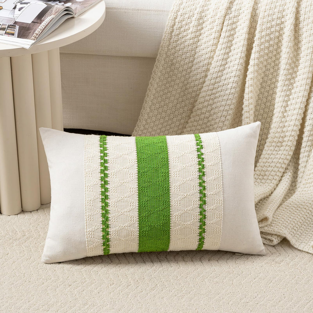 Fancy Homi Set of 1 Sage Green Boho Lumbar Decorative Throw Pillow Covers 12x20 Inch for Living Room Bedroom Couch Bed Chair, Rustic Retro Cushion Case, Bohemian Room Home Decor