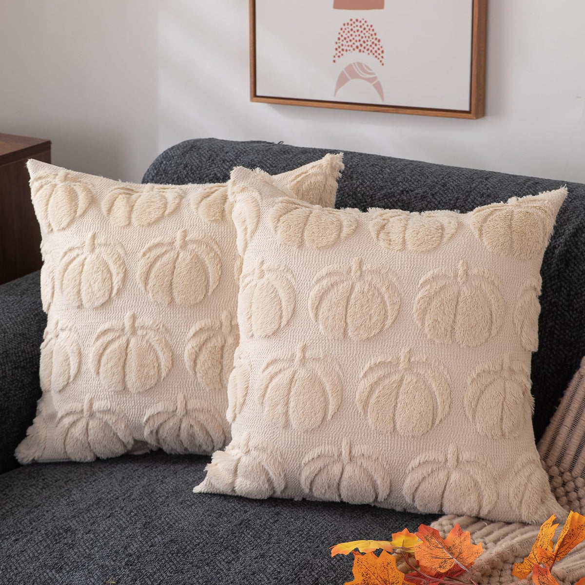 DFXSZ Fall Pillow Covers 18x18 2Pcs Rust Pumpkin Fall Decorations for Home