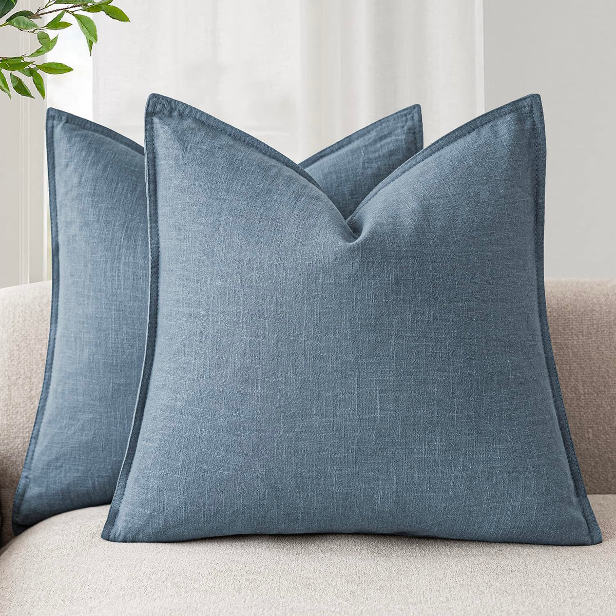 Foindtower Linen Solid Decorative Throw Pillow Covers 20x20 Natural Beige