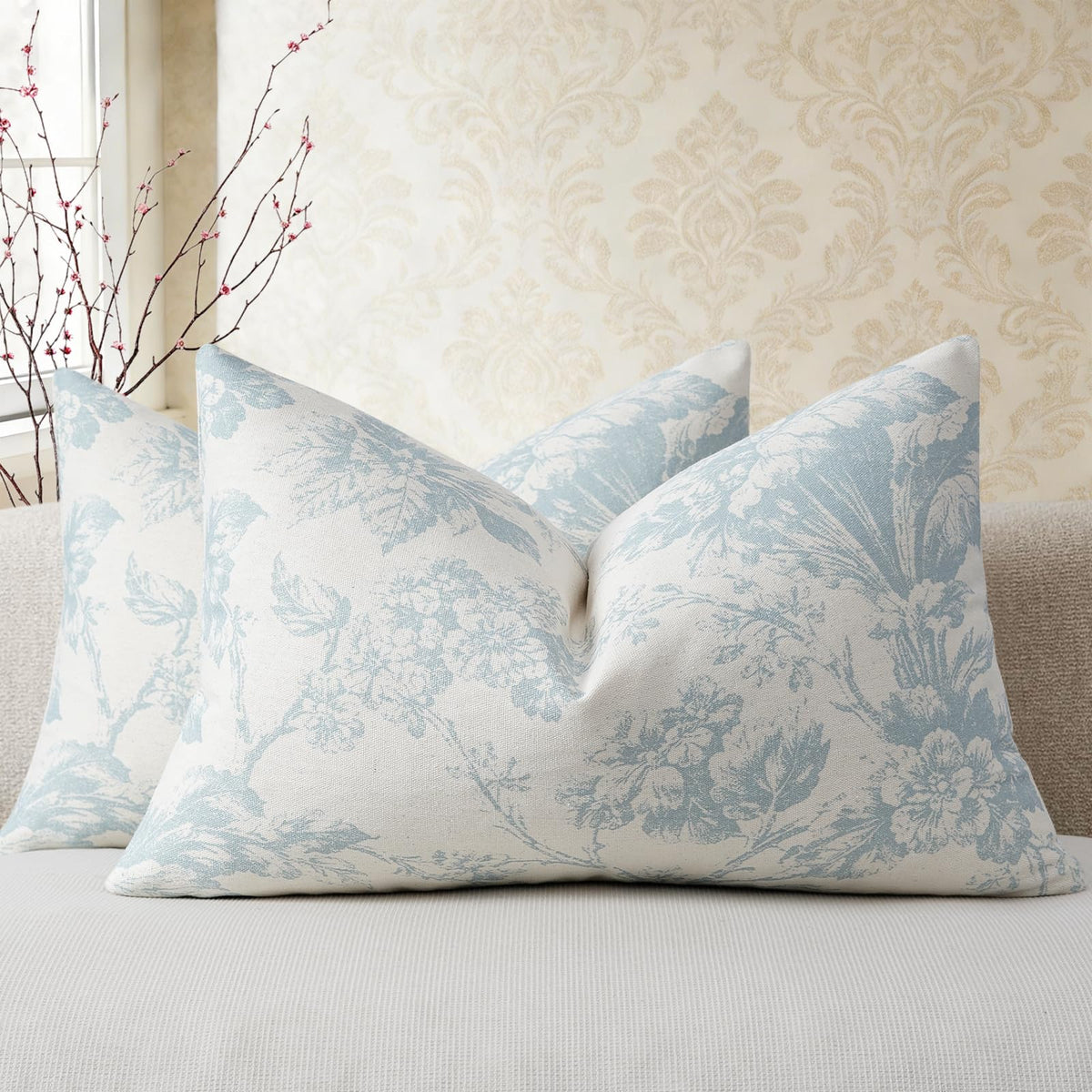 Buenohuas Farmhouse Decorative Pillow Covers 18x18 Set of 2, Vintage Botanical Floral Patterned Cushion Covers for Sofa Couch Chair Bed Living Room Home Decor Accents, Olive Green