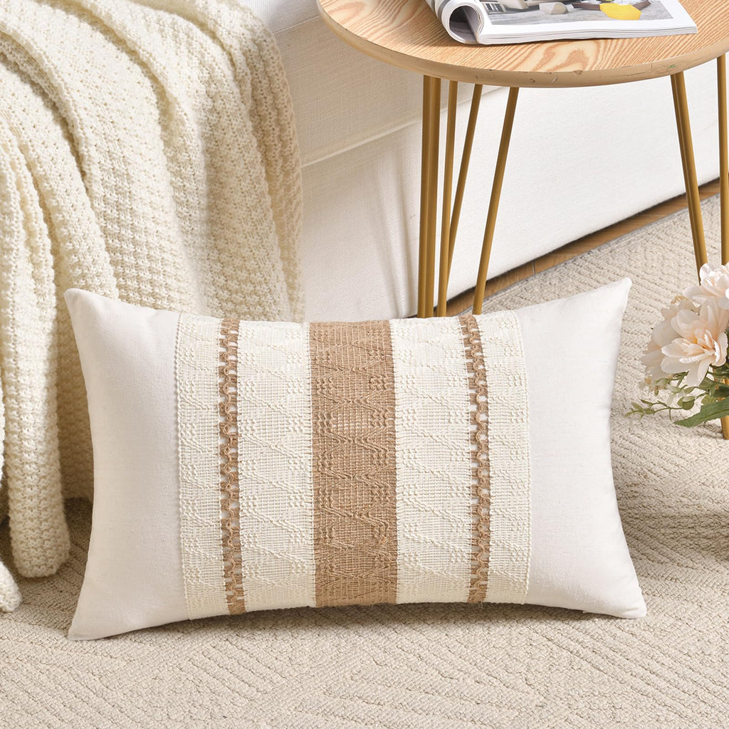 Fancy Homi Set of 1 Sage Green Boho Lumbar Decorative Throw Pillow Covers 12x20 Inch for Living Room Bedroom Couch Bed Chair, Rustic Retro Cushion Case, Bohemian Room Home Decor