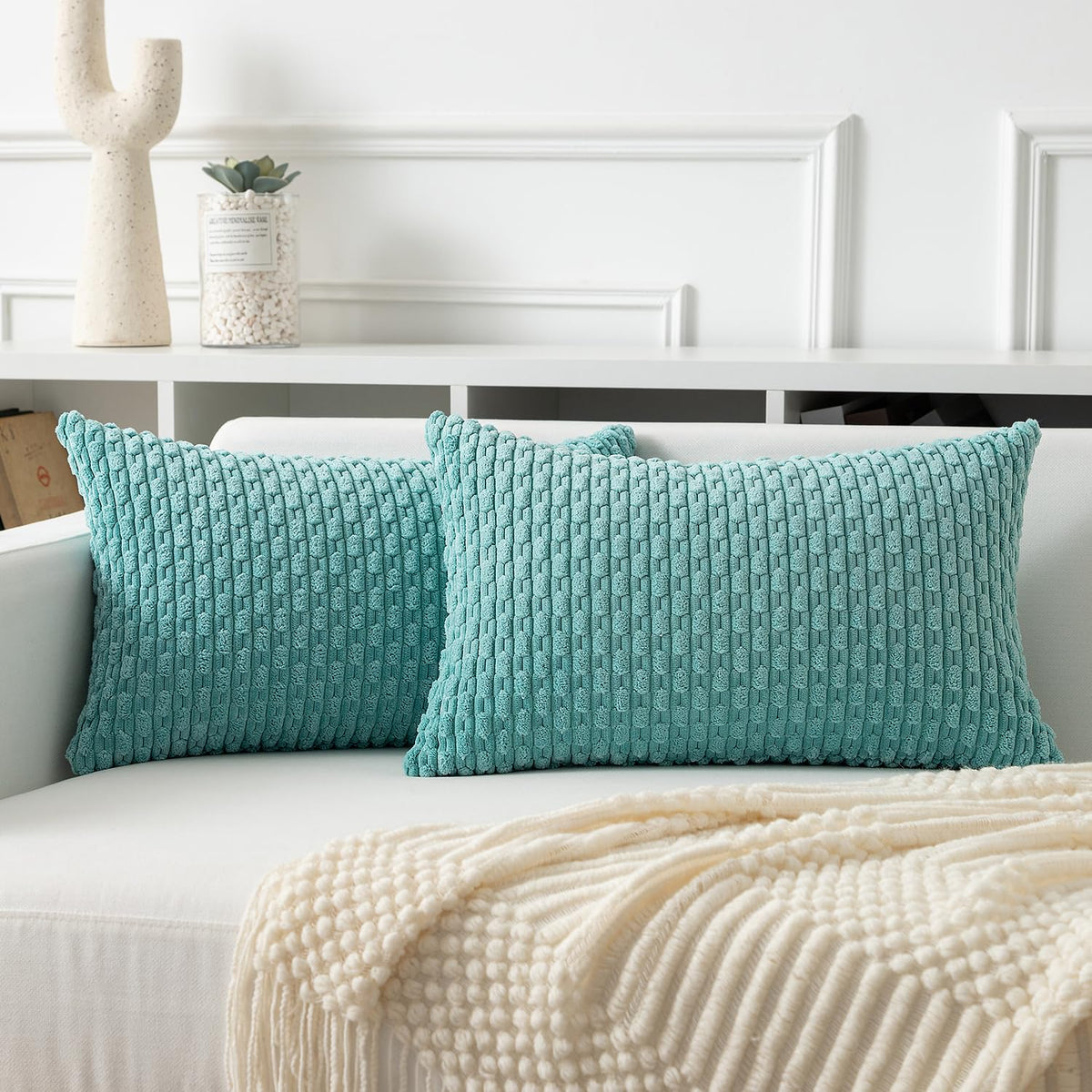 Kevin Textile Soft Corduroy 18x18 Inch Pillow Covers 2 Pack, Sage Green