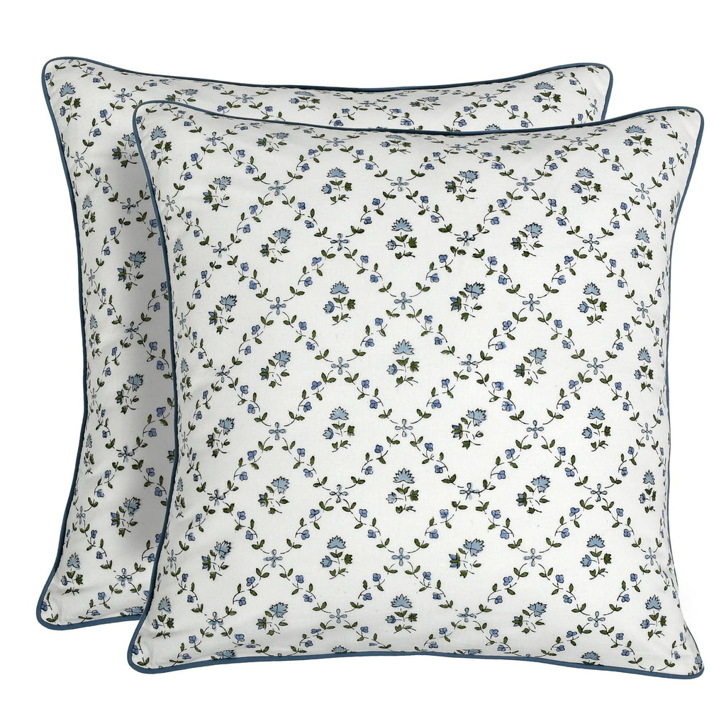 Ridhi Block Print Columbia Blue Pillow Cover 18" x 18" (Pack of 2) Decorative Couch Pillows for Living Room, Chic Boho Cute Outdoor Pillows Covers Gifts for Spring, Easter and Valentine