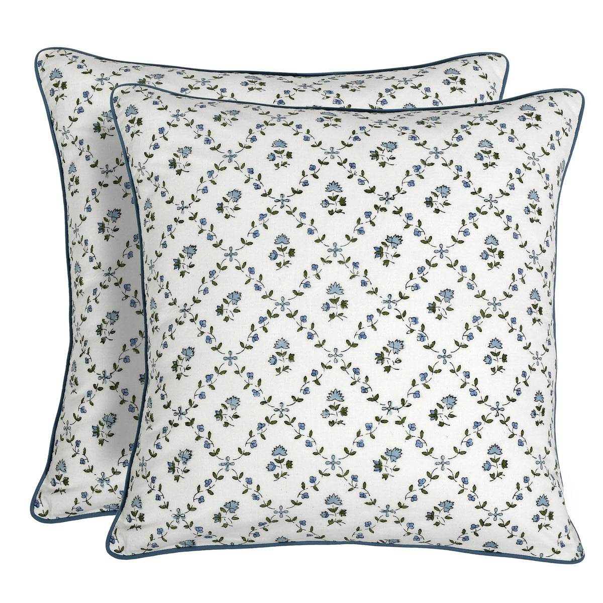 Ridhi Block Print Columbia Blue Pillow Cover 18" x 18" (Pack of 2) Decorative Couch Pillows for Living Room, Chic Boho Cute Outdoor Pillows Covers Gifts for Spring, Easter and Valentine