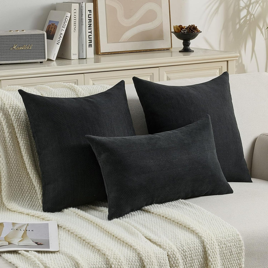 FUTEI Pack of 2 Chenille Throw Pillow Covers 18x18 Inch, Black