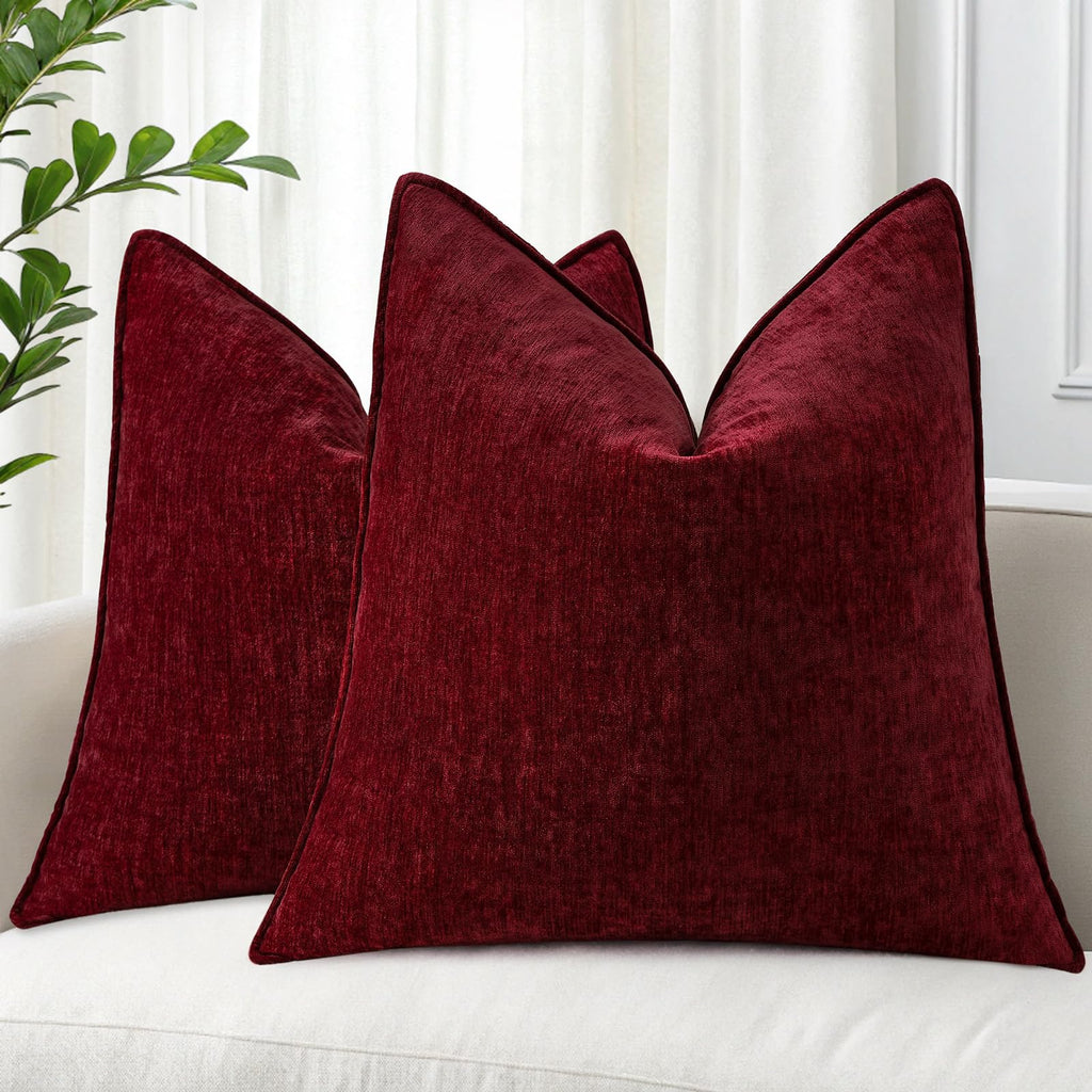decorUhome Chenille Beige Velvet Throw Pillow Covers 18x18 Set of 2