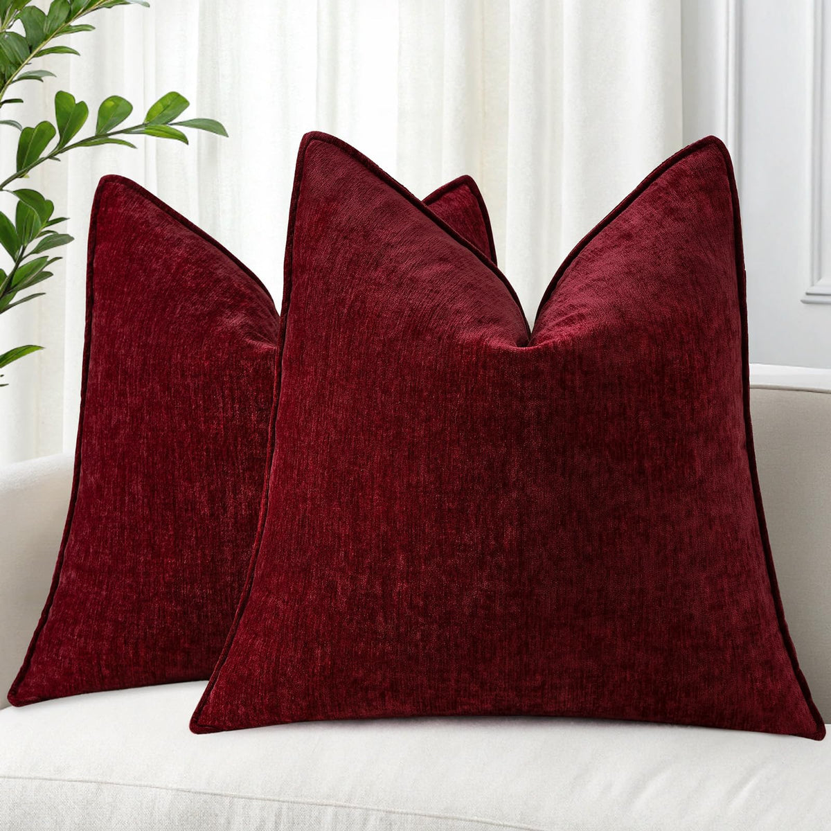 decorUhome Chenille Beige Velvet Throw Pillow Covers 18x18 Set of 2