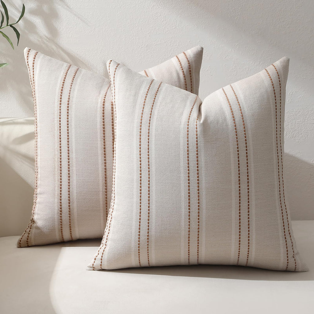 Hckot Decorative Throw Pillow Covers 20x20 Set of 2 Striped Pillow Covers