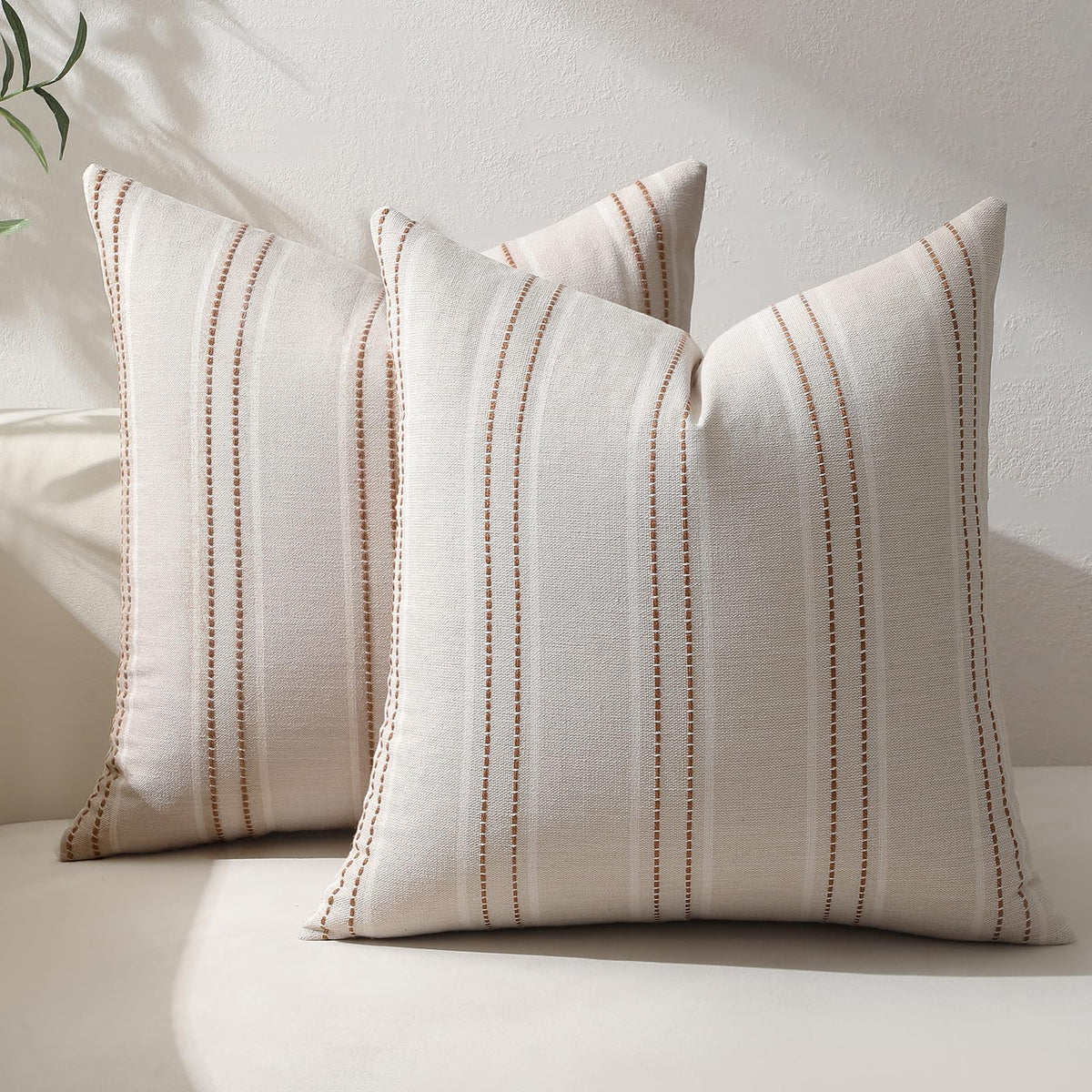 Hckot Decorative Throw Pillow Covers 20x20 Set of 2 Striped Pillow Covers