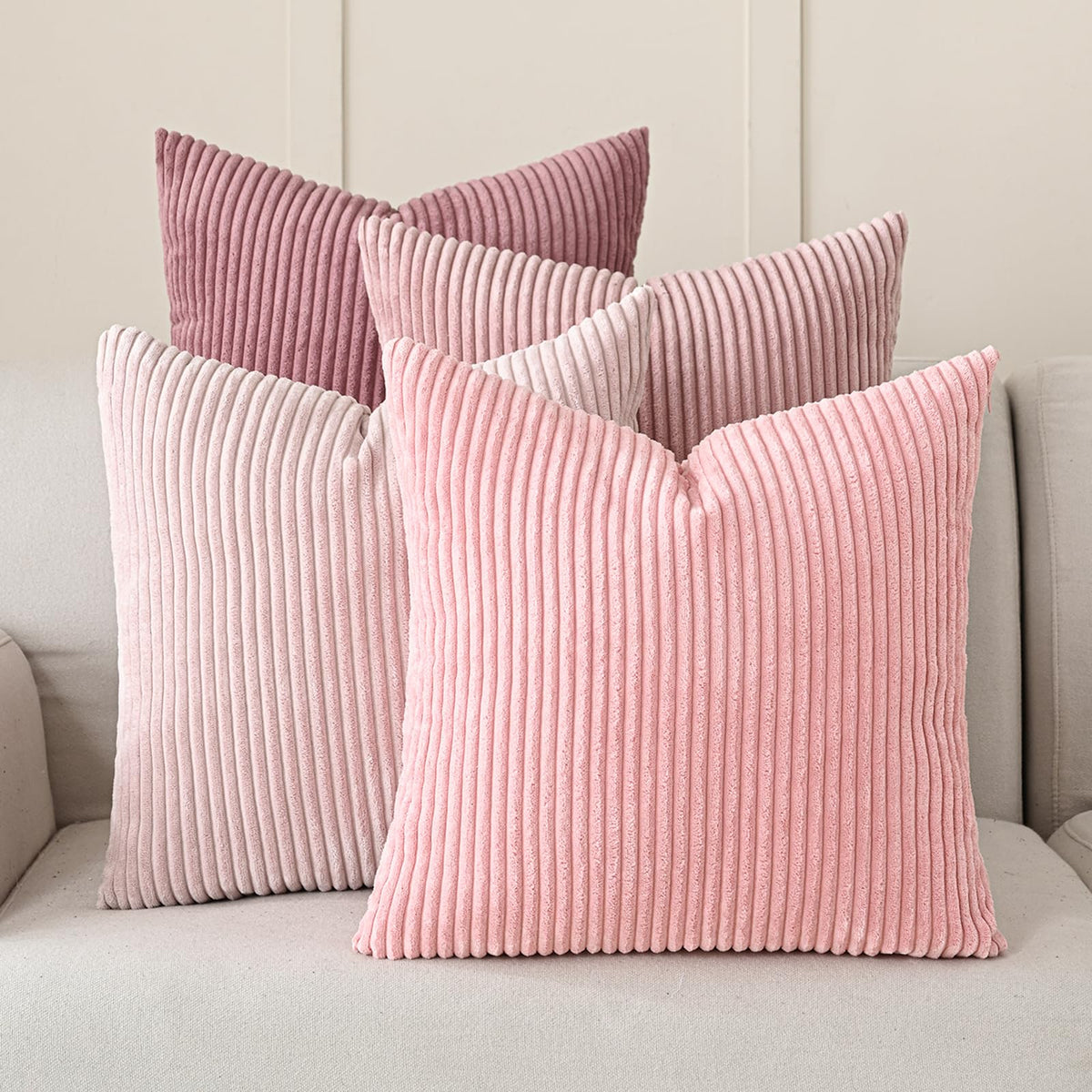 Volcanics Set of 4 Neutral Grey Corduroy Couch Throw Pillow Covers 18x18 in
