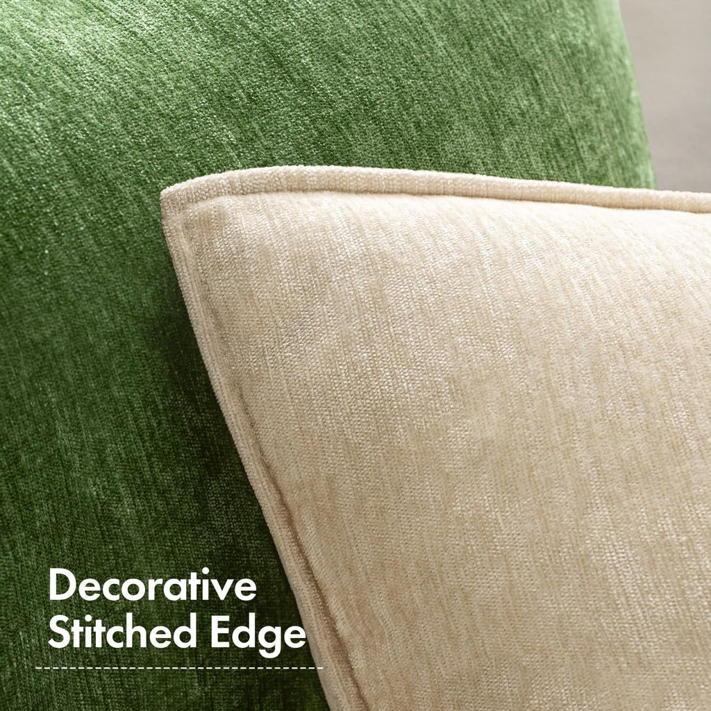 MIULEE Chenille Couch Pillow Covers for Living Room 18x18 Natural Beige