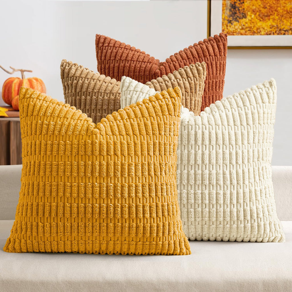 MIULEE Pack of 4 Corduroy Decorative Throw Pillow Covers 18x18 Inch Brown