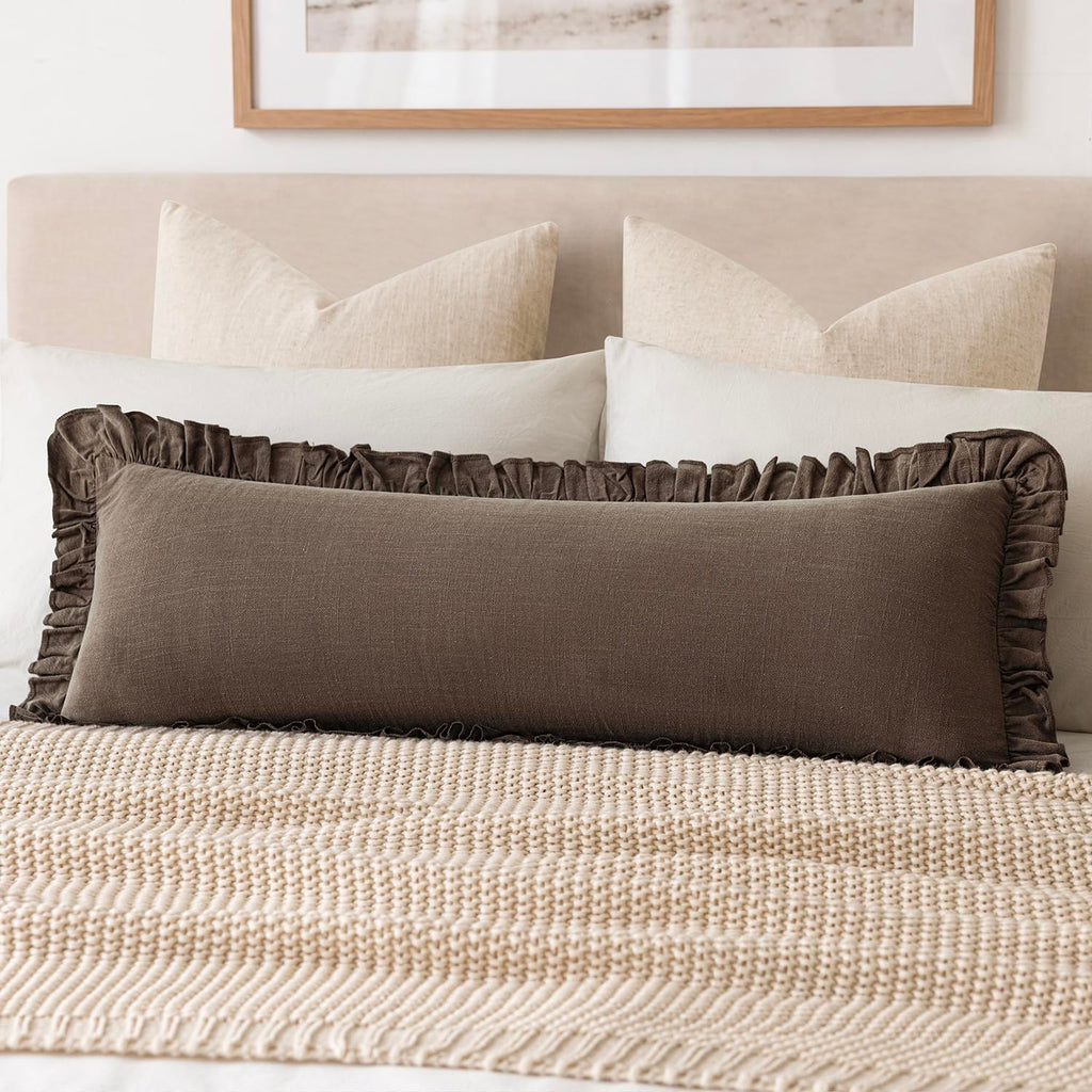 Foindtower Set of 2 Decorative Soild Fringe Ruffle Throw Pillow Covers Soft Boho Farmhouse Cushion Cover Cozy Accent Retro Pillowcase for Couch Sofa Bed Living Room Home Decor,20×20 Inch,Natural Beige