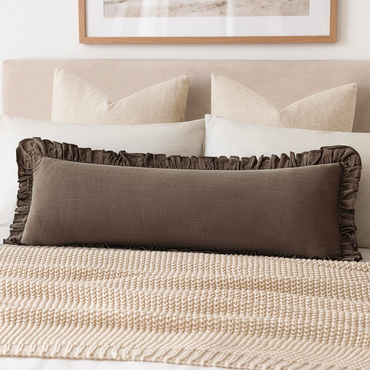 Foindtower Set of 2 Decorative Soild Fringe Ruffle Throw Pillow Covers Soft Boho Farmhouse Cushion Cover Cozy Accent Retro Pillowcase for Couch Sofa Bed Living Room Home Decor,20×20 Inch,Natural Beige