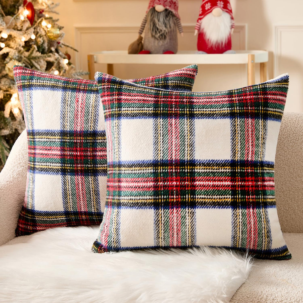 MIULEE Fall Plaid Decorative Pillow Covers Set of 2 20x20 Brown
